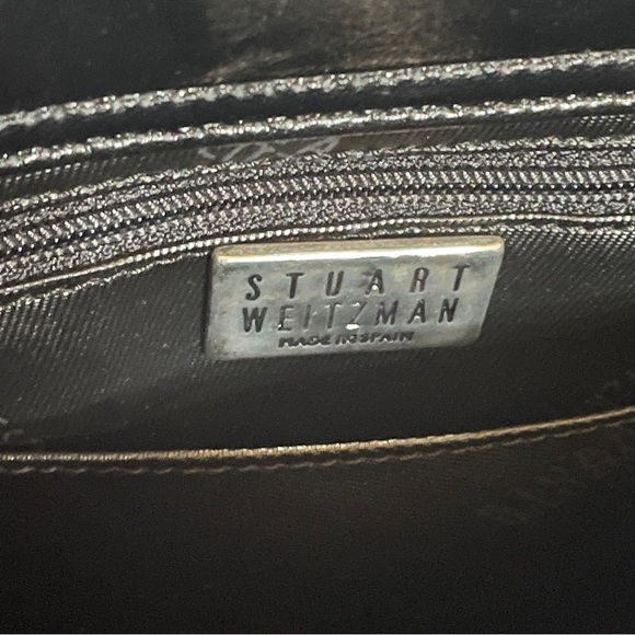 Vintage Stuart Weitzman Tortoise Print Brown Structured Tote Black Beaded Handle - Picture 12 of 16